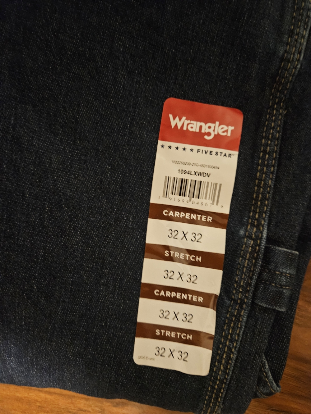 Wrangler Men’s Carpenter Relaxed Jeans in Dark Indigo with Brown Stitching